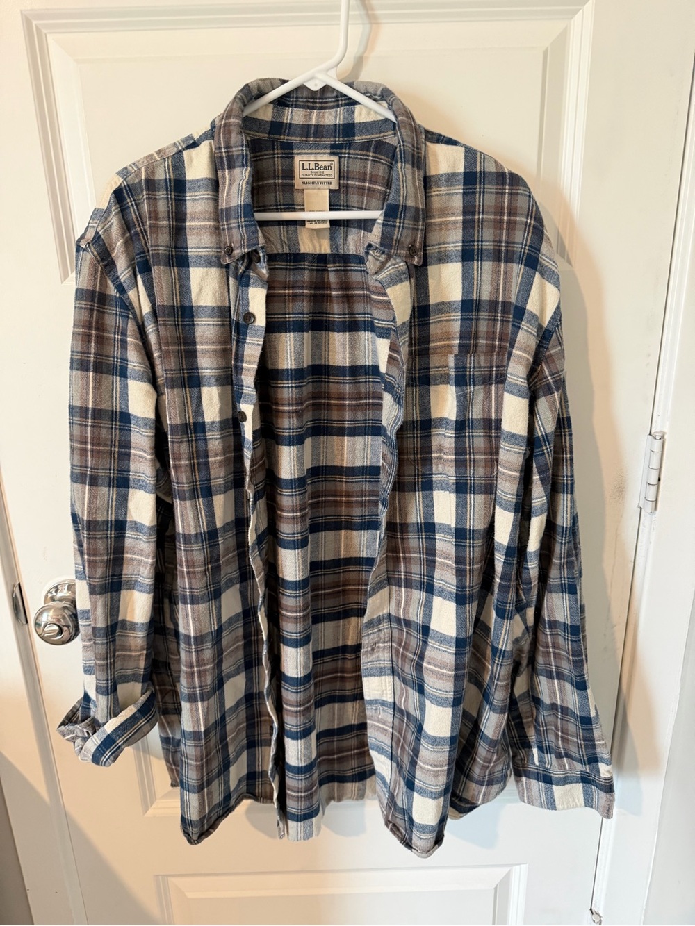 L.L. Bean Men's Blue and Brown Plaid Flannel Shirt